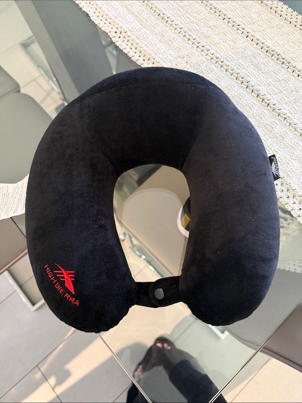 High Sierra Black Travel Neck Pillow with Red Logo